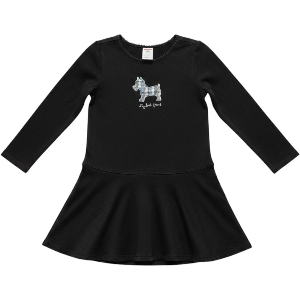 Gymboree Scottie Dog Dress Girls 5 Black Vintage 2004 Long Sleeve Drop Waist Y2K